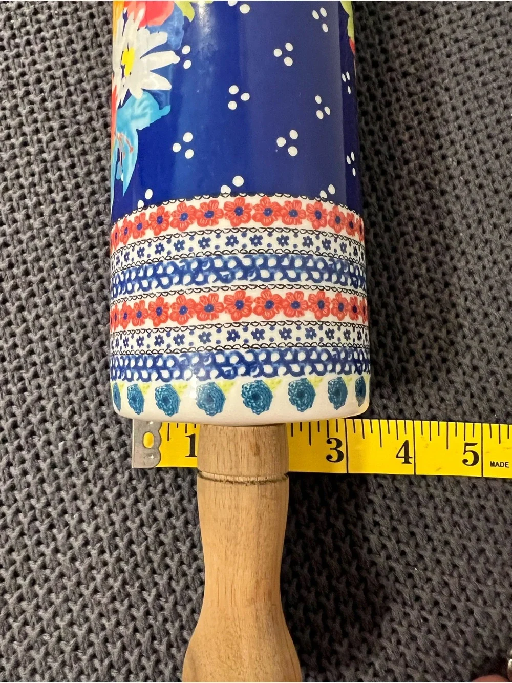 The Pioneer Woman Fiona Floral Ceramic Rolling Pin, Retired, Wood Handles 18in